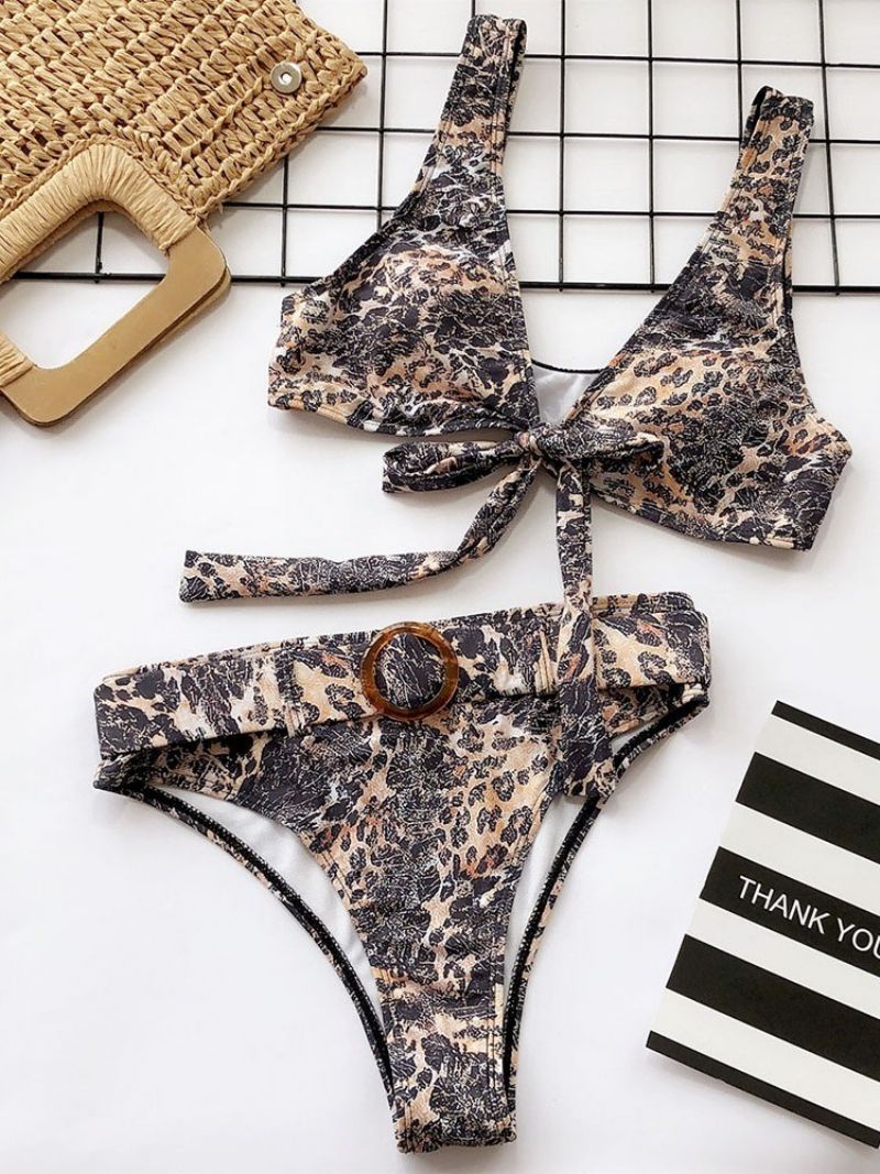 Värillinen Leopard Print Bikinisetti Uimahousut