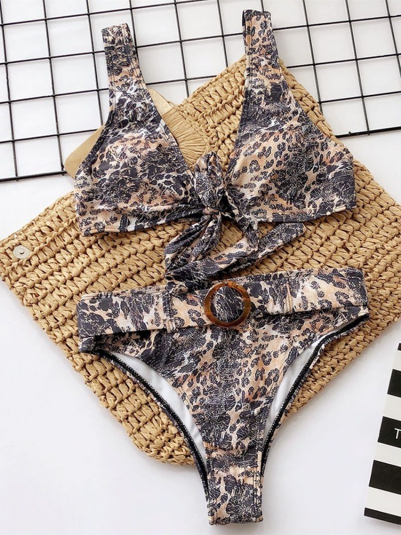 Värillinen Leopard Print Bikinisetti Uimahousut