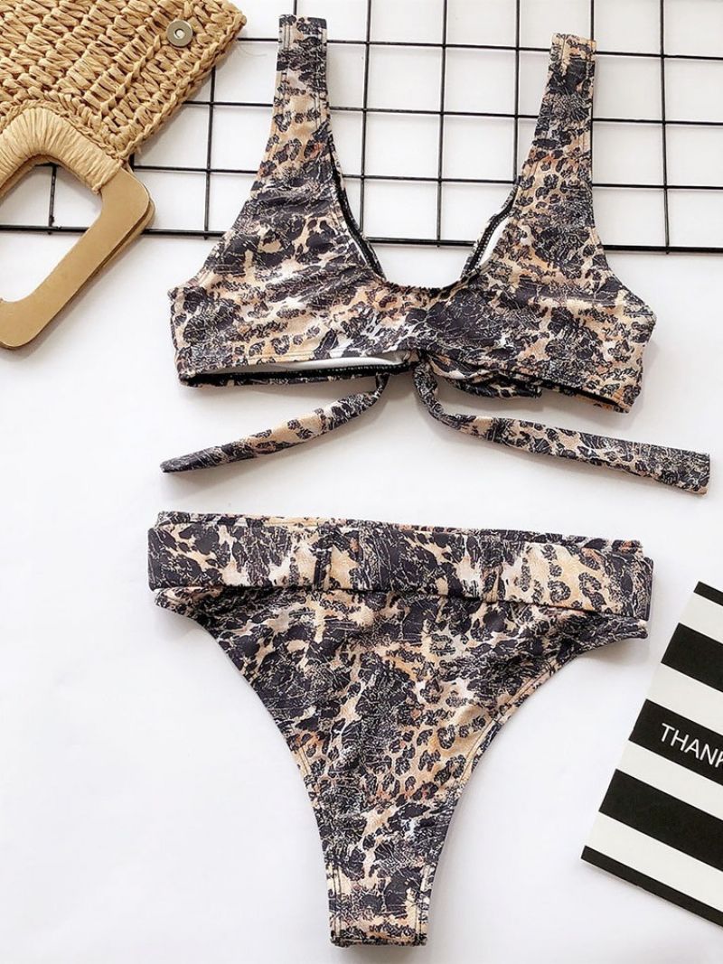 Värillinen Leopard Print Bikinisetti Uimahousut