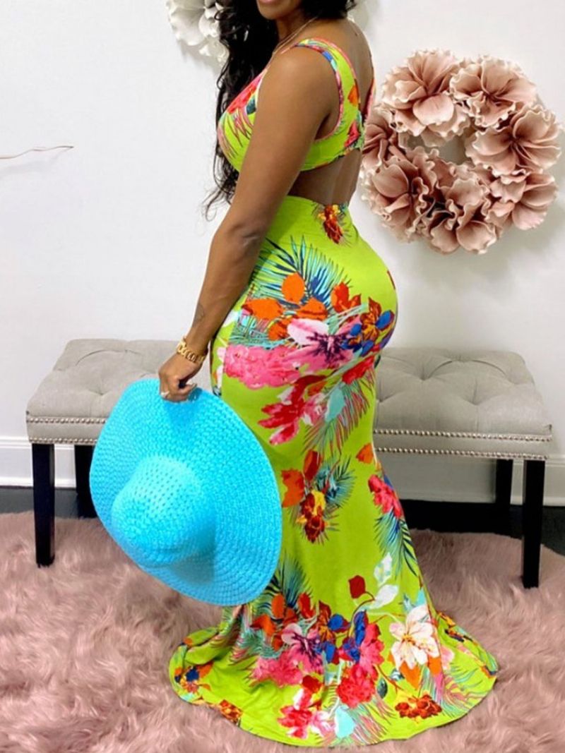 Floral Muoti Vest Bodycon Two Piece Setit Mekkosarjat