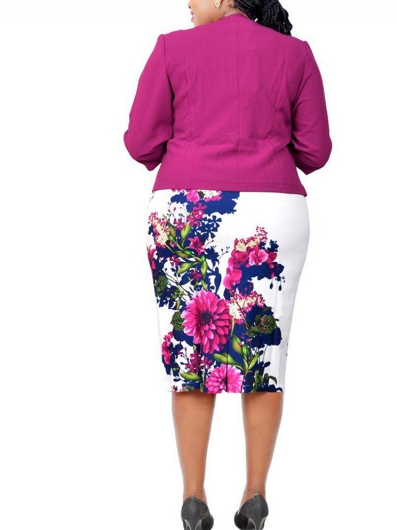 Floral Print Office Lady Bodycon Kaksiosaiset Setit