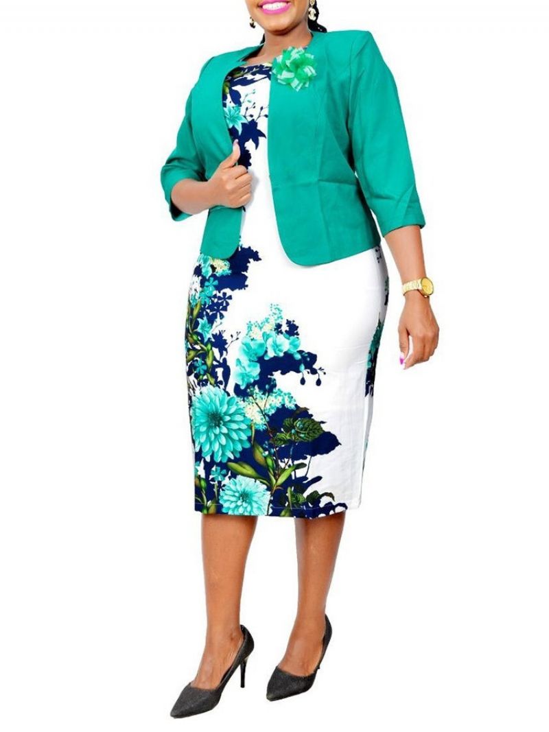 Floral Print Office Lady Bodycon Kaksiosaiset Setit