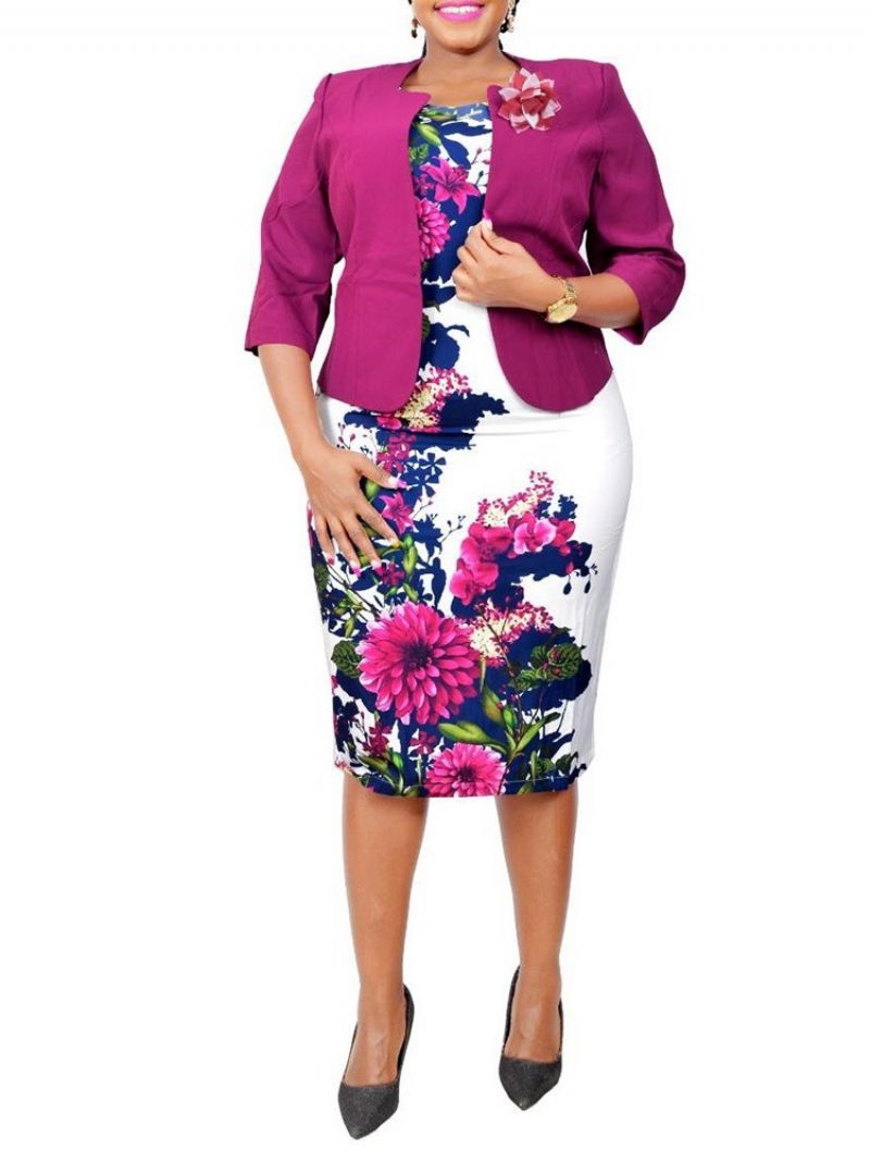 Floral Print Office Lady Bodycon Kaksiosaiset Setit