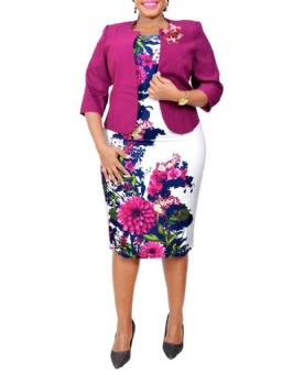 Floral Print Office Lady Bodycon Kaksiosaiset Setit