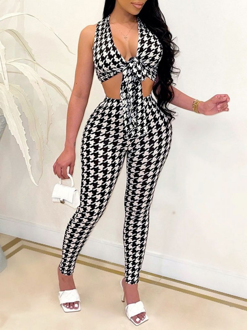 Houndstooth Muoti Vest Pencil Pants Two Piece Setit Naisten Housut