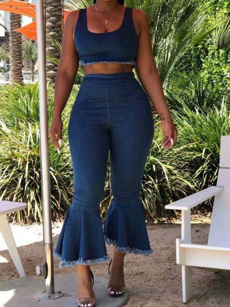 Plain Denim Bellbottoms Rento Liivi Ja Housut Kaksiosaiset Setit