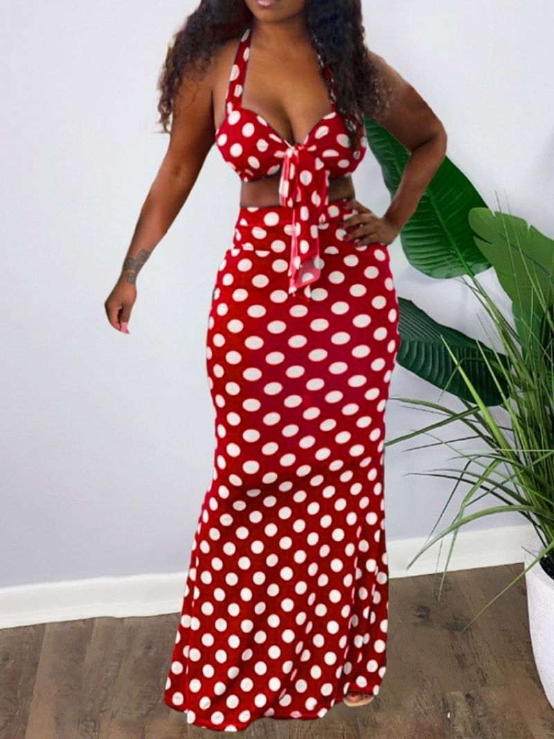 Polka Dots Sexy Patchwork Bodycon Naisten Kaksiosaiset Setit