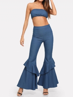 Sexy Pants Backless Bellbottoms Pullover Kaksiosaiset Setit Denim Pants Set