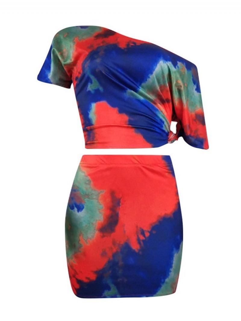 Sexy Tie-Dye Bodycon Naisten Puku T-Paita Ja Hame Kaksiosaiset Setit