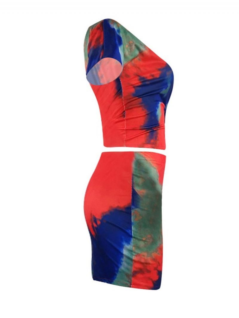 Sexy Tie-Dye Bodycon Naisten Puku T-Paita Ja Hame Kaksiosaiset Setit