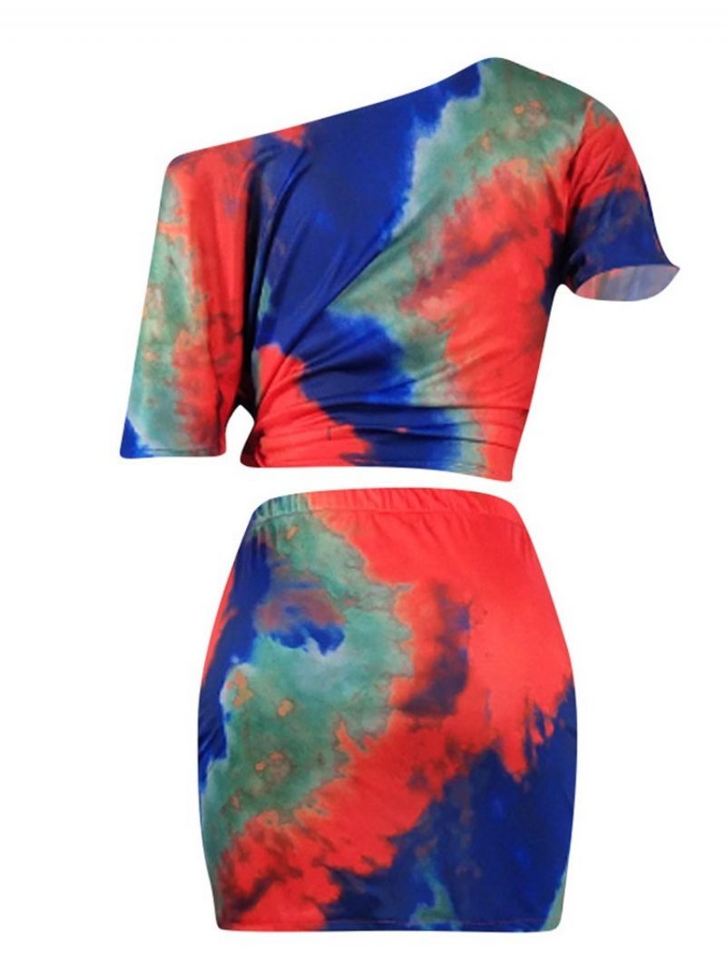 Sexy Tie-Dye Bodycon Naisten Puku T-Paita Ja Hame Kaksiosaiset Setit