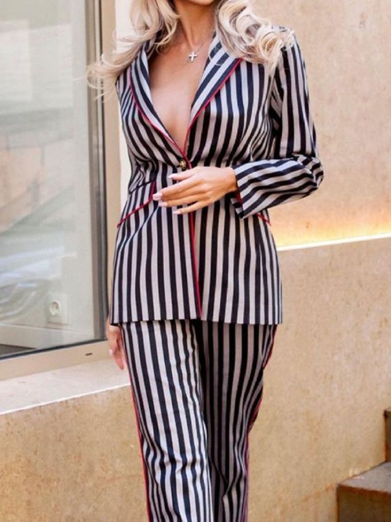 Stripe Muoti Shirt Suora Kaksiosaiset Setit Naisten Housut