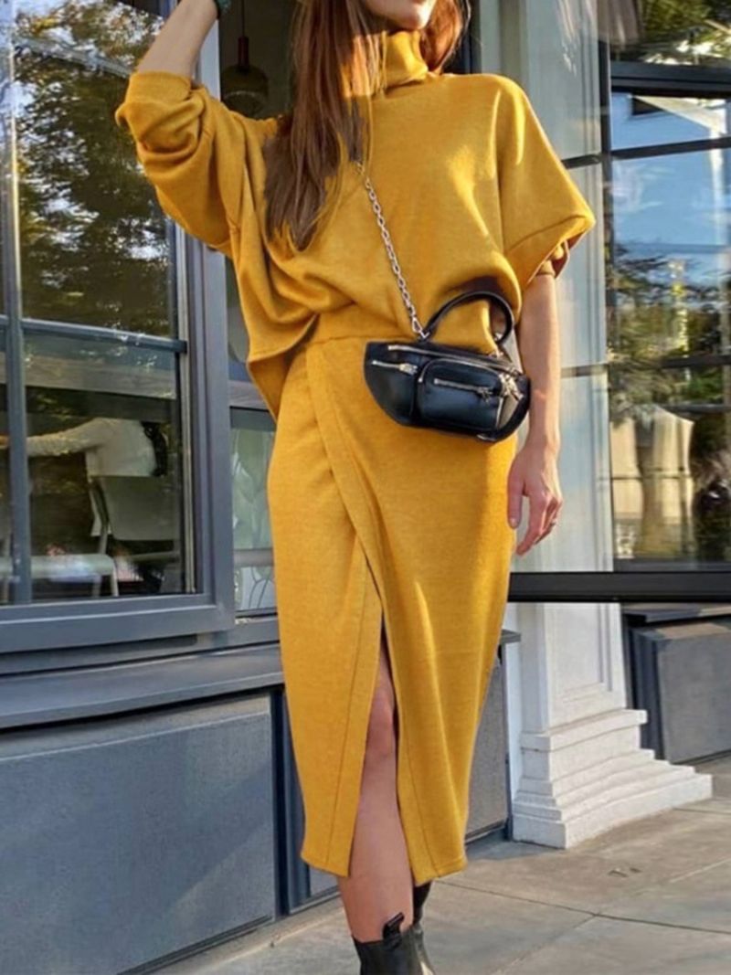 Sweet Split Plain Turtleneck Bodycon Kaksiosaiset Setit