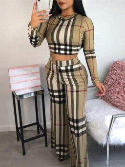 Tulosta Plaid Bellbottoms Pullover Kaksiosaiset Setit