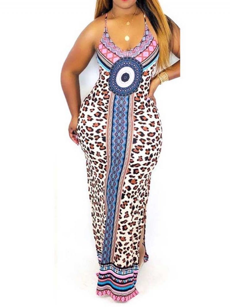 Afrikkalainen Muoti Lattiapituinen Hihaton Bodycon Geometrinen Mekko