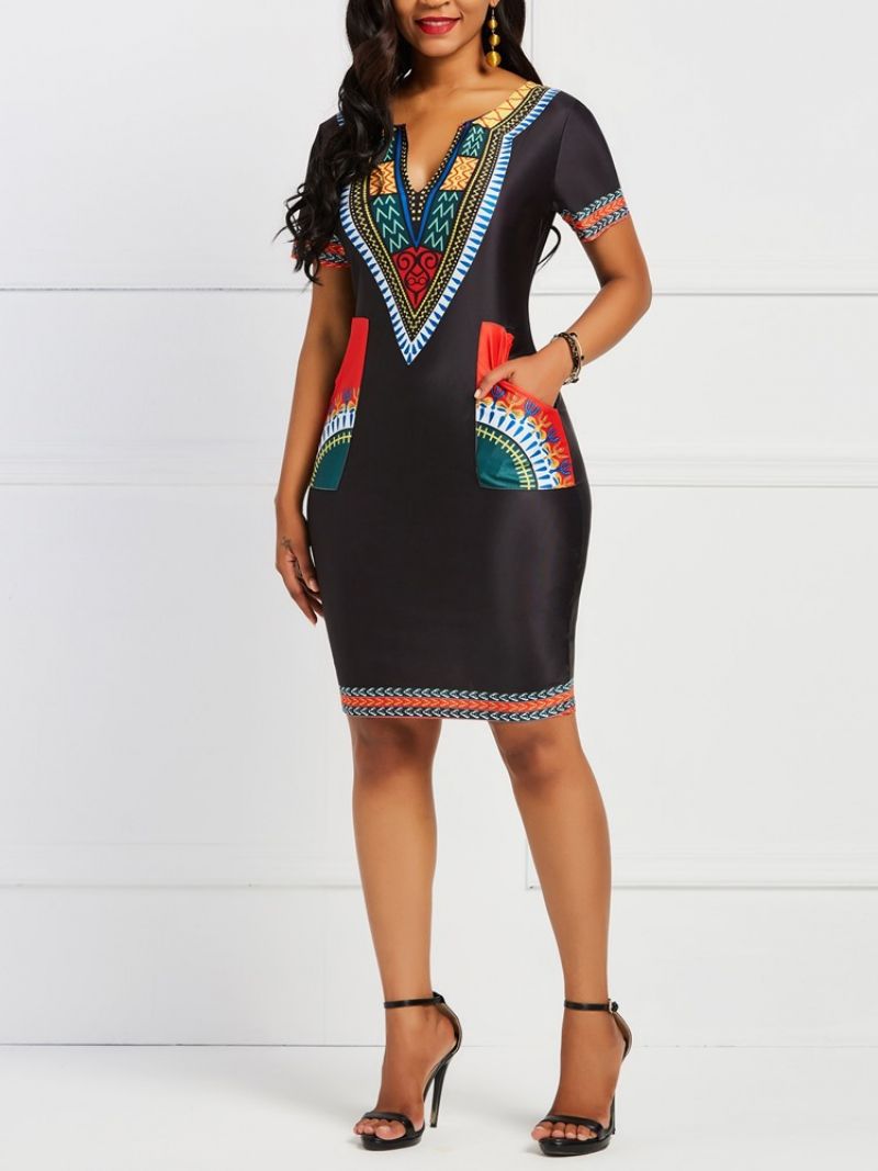 Bodycon Geometric Afrikkalainen Etninen Tyyli Naisten Mekko