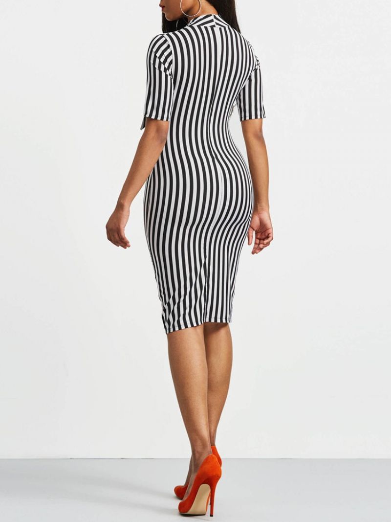 Bowknot Bow Collar Stripe Bodycon Mekko