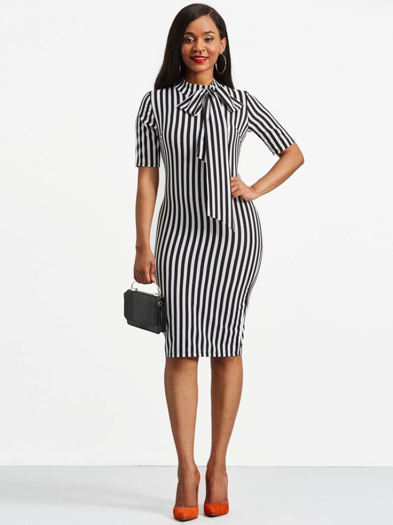 Bowknot Bow Collar Stripe Bodycon Mekko