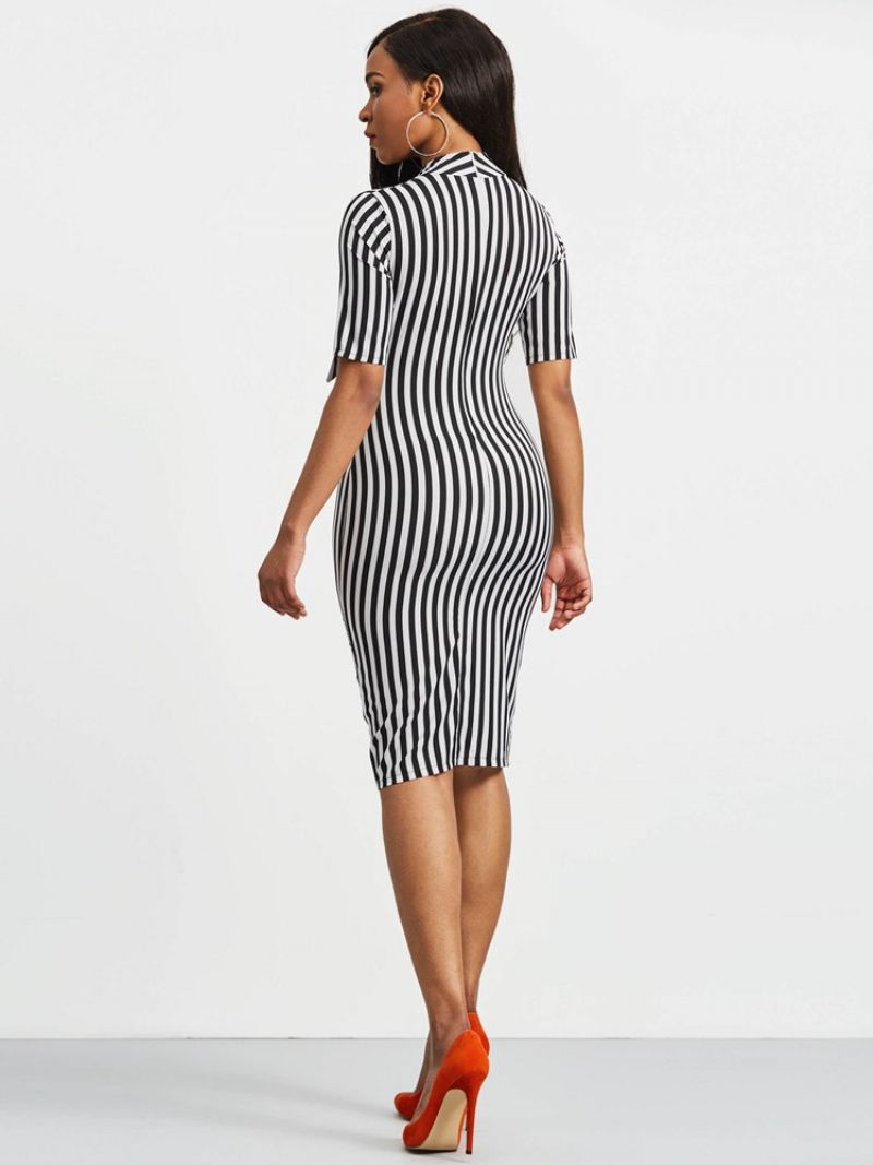 Bowknot Bow Collar Stripe Bodycon Mekko