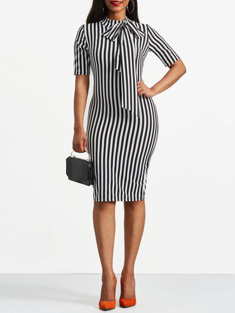 Bowknot Bow Collar Stripe Bodycon Mekko