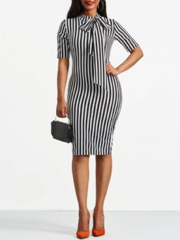 Bowknot Bow Collar Stripe Bodycon Mekko