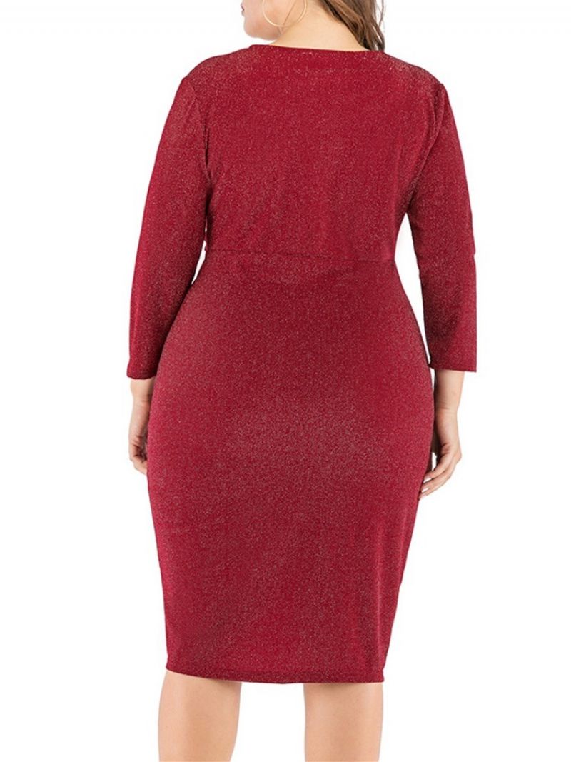 Halkaistu Polvipituinen V-Kaula-Aukkoinen Fall Bodycon Mekko