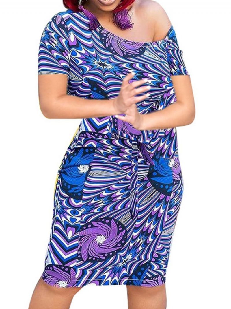 Lyhythihainen Patchwork Polvipituinen Keskivyötärö Bodycon-Mekko