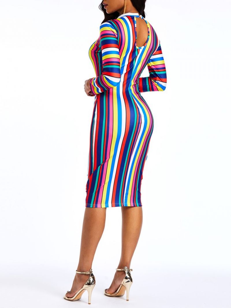 Nine Points Sleeve Polvipituinen Stripe Color Block Mekko