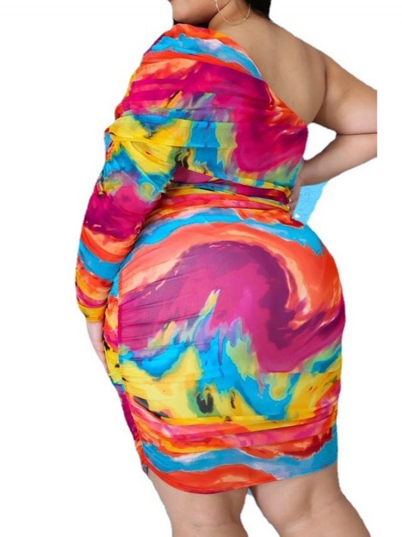 Pitkähihainen Epäsymmetrinen Viisto Kauluspusero Western Bodycon Mekko