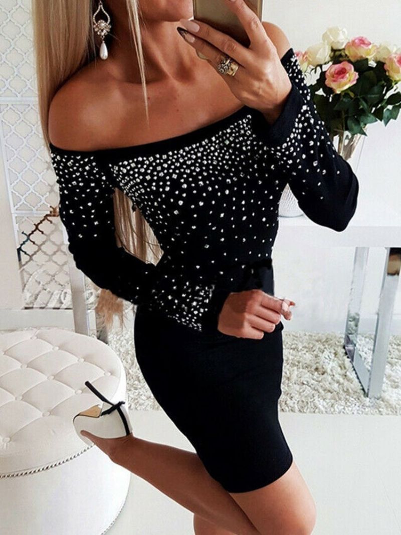 Pitkähihainen Polven Yläpuolella Oleva Diamond Cold Shoulder Bodycon Mekko