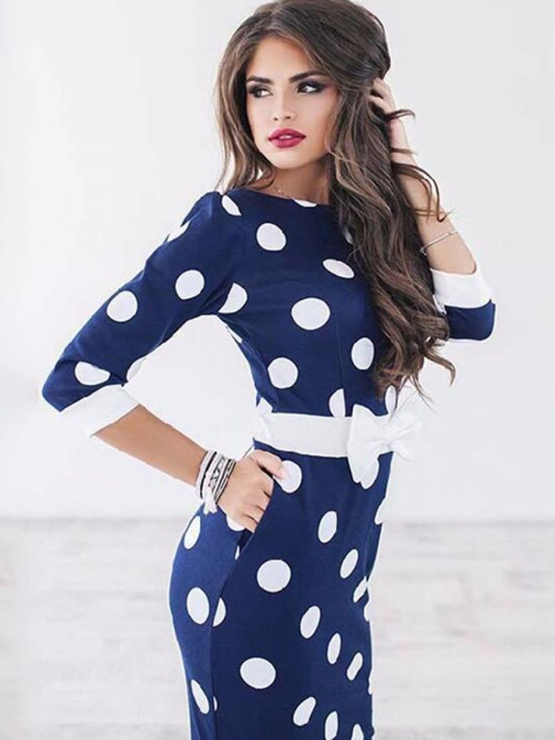 Polvipituinen Bowknot Polka Dot Bodycon Mekko