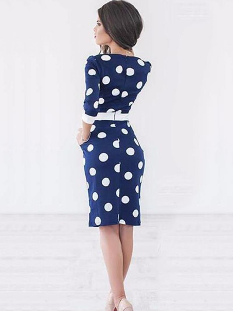 Polvipituinen Bowknot Polka Dot Bodycon Mekko