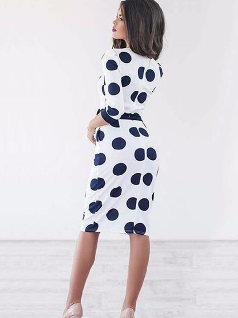 Polvipituinen Bowknot Polka Dot Bodycon Mekko