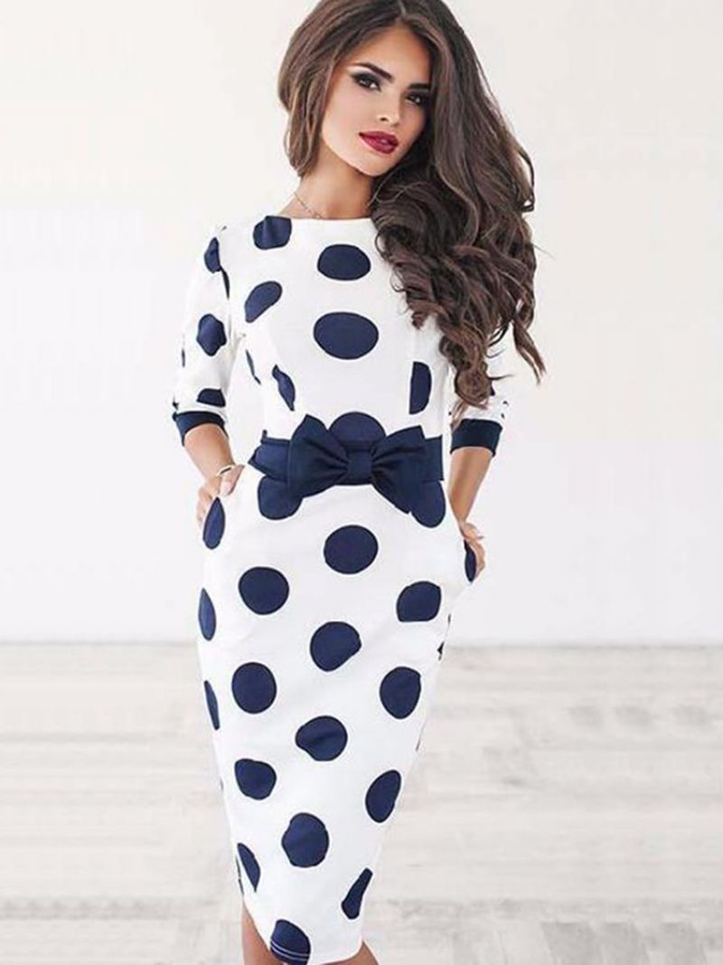 Polvipituinen Bowknot Polka Dot Bodycon Mekko