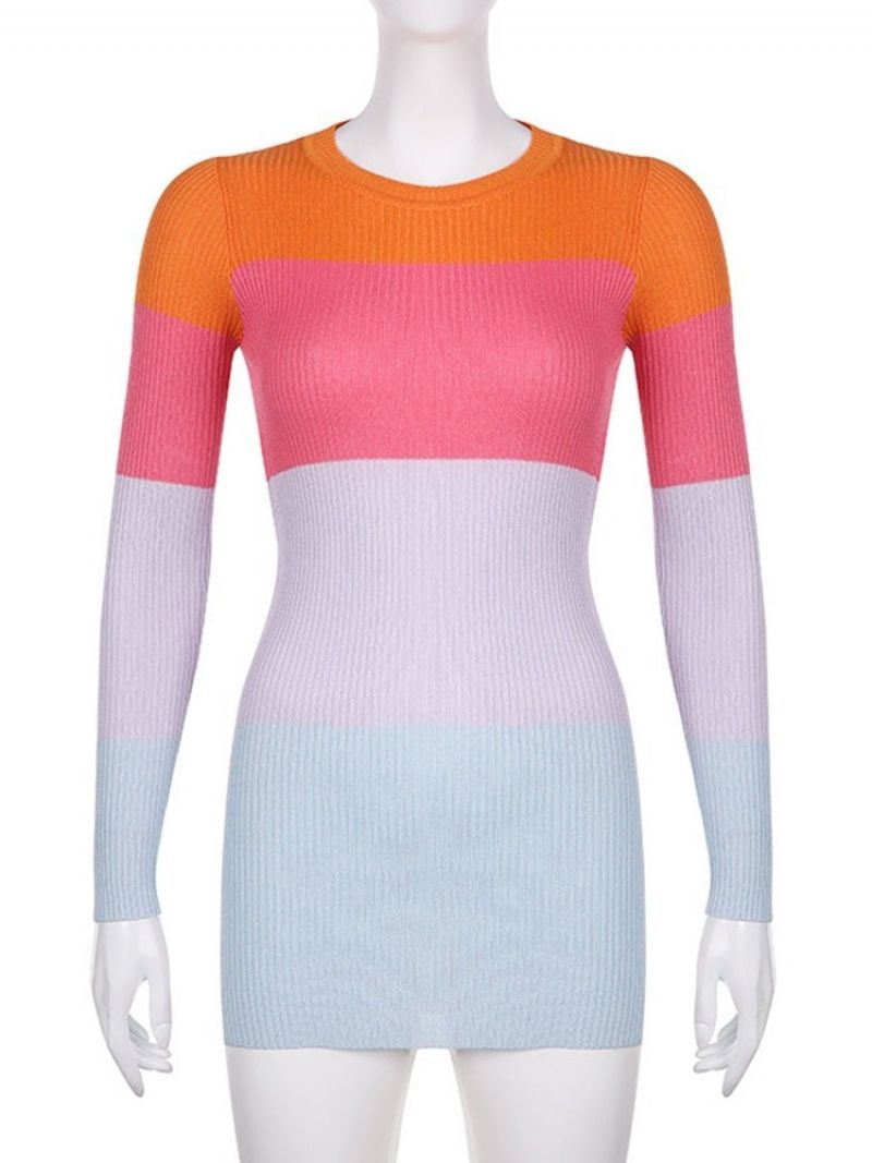 Pyöreäkaula-Aukkoinen Patchwork Pitkähihainen Normaalivärinen Bodycon-Mekko