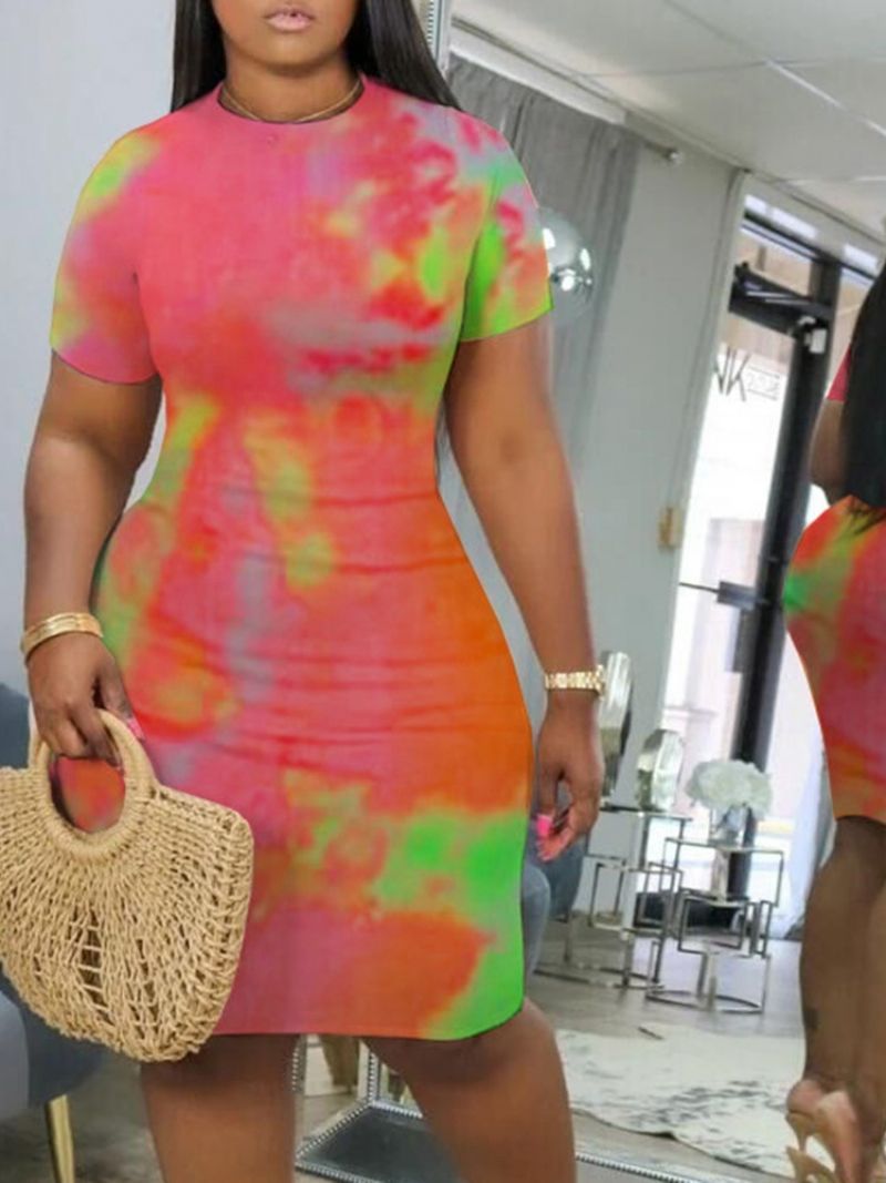 Tie-Dye Polvipituinen Lyhythihainen Keskivyötärö Bodycon-Mekko