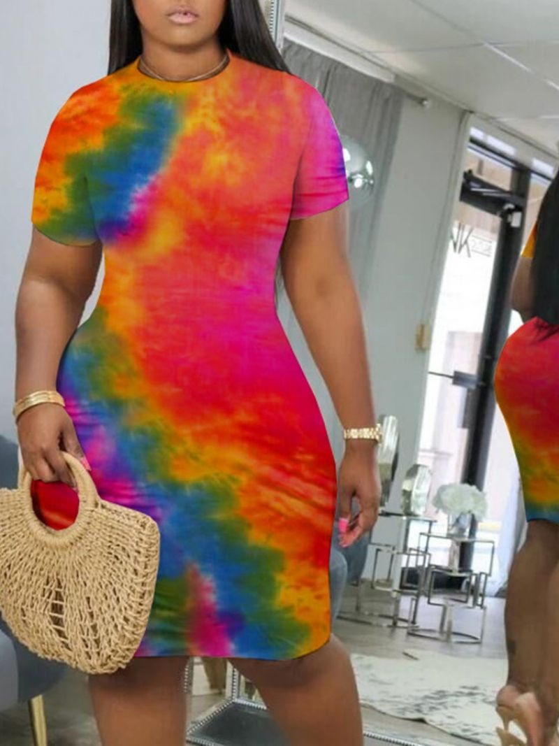 Tie-Dye Polvipituinen Lyhythihainen Keskivyötärö Bodycon-Mekko