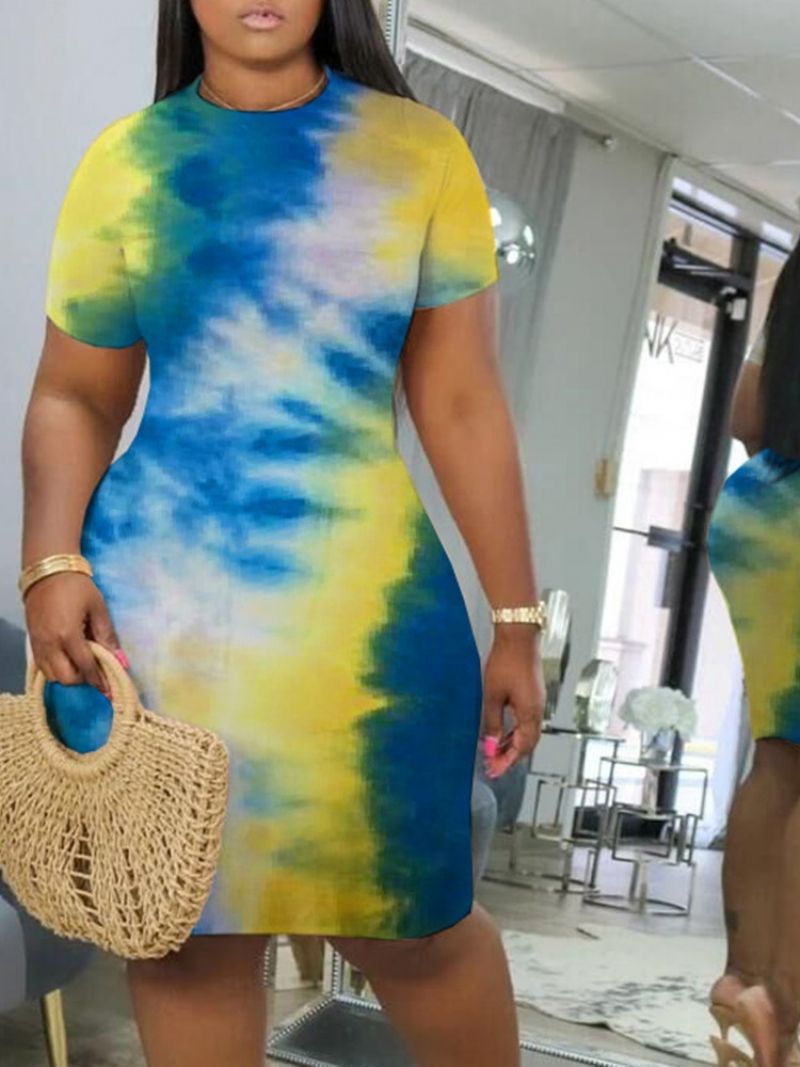 Tie-Dye Polvipituinen Lyhythihainen Keskivyötärö Bodycon-Mekko