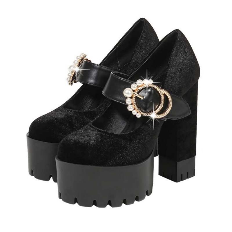 Faux Suede Beads Chunky Heel Pyöreäkärkiset Naisten Juhlakengät