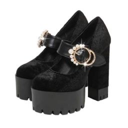 Faux Suede Beads Chunky Heel Pyöreäkärkiset Naisten Juhlakengät