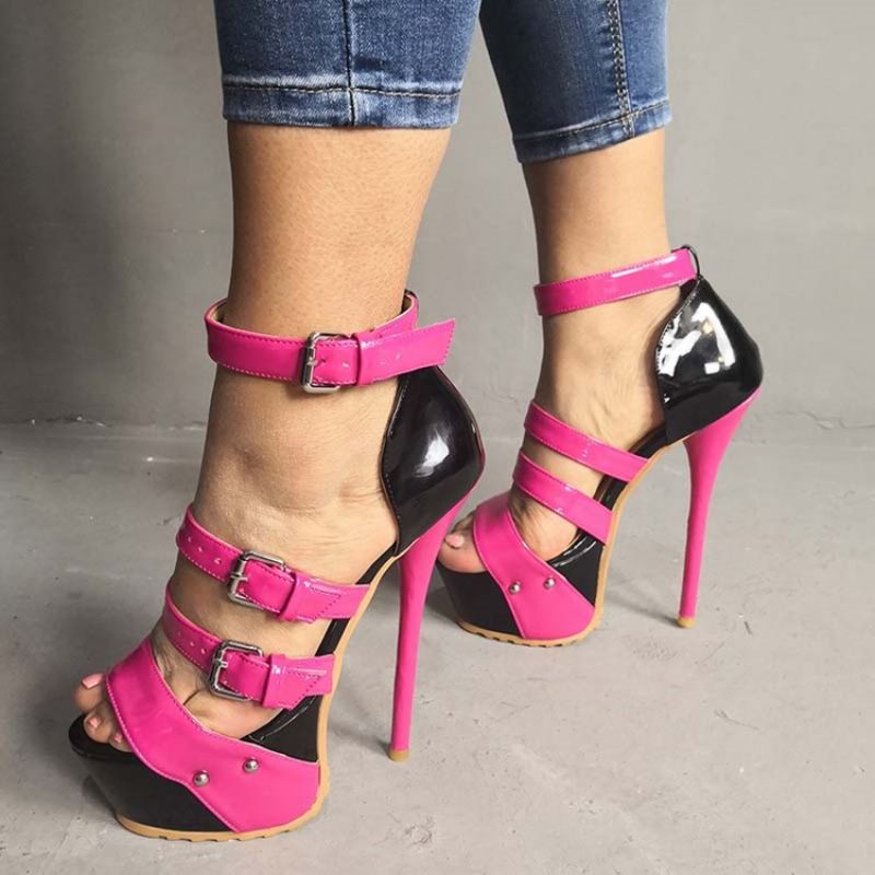 Faux Suede Stiletto Heel Heel Covering Color Block Naisten Sandaalit