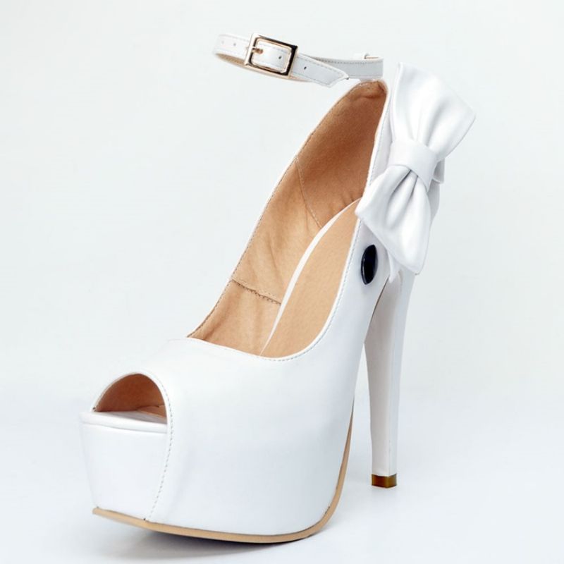 Peep Toe Plain Stiletto Pumput Bowknotilla