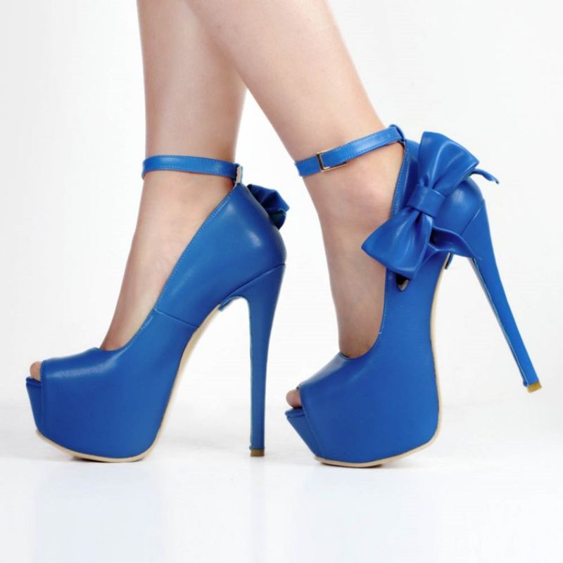 Peep Toe Plain Stiletto Pumput Bowknotilla