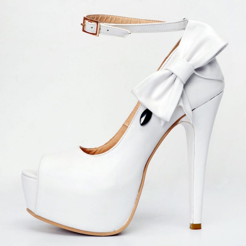 Peep Toe Plain Stiletto Pumput Bowknotilla