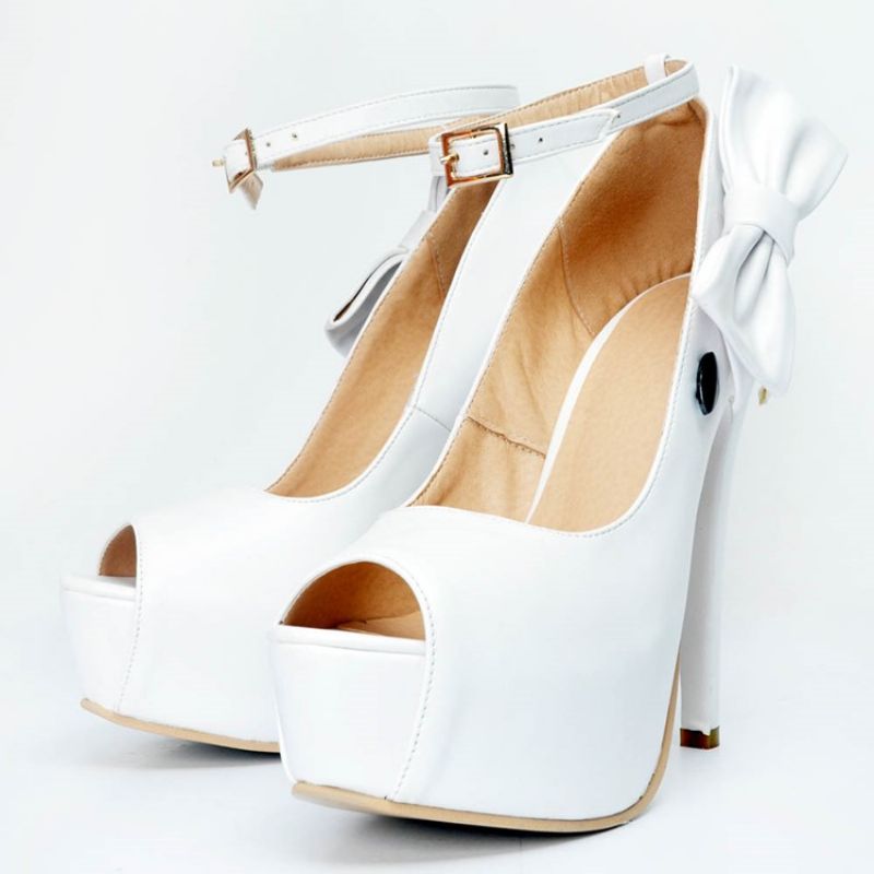 Peep Toe Plain Stiletto Pumput Bowknotilla