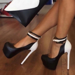 Pu Color Block Platform Stiletto Heel Pumps