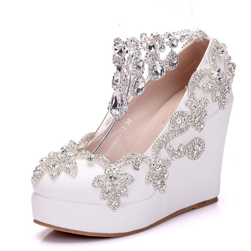 Rhinestone Chain Platform Wedge Heel Prom Kengät