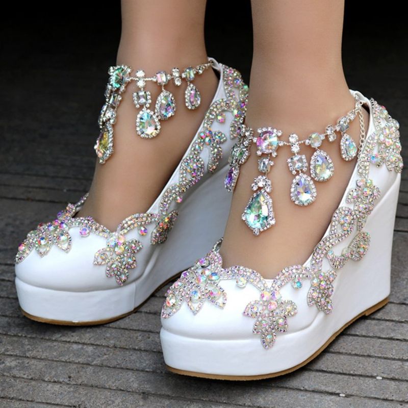 Rhinestone Chain Platform Wedge Heel Prom Kengät