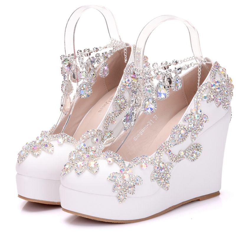 Rhinestone Chain Platform Wedge Heel Prom Kengät