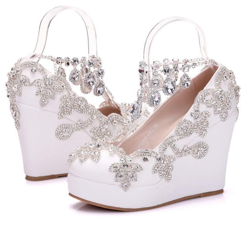 Rhinestone Chain Platform Wedge Heel Prom Kengät